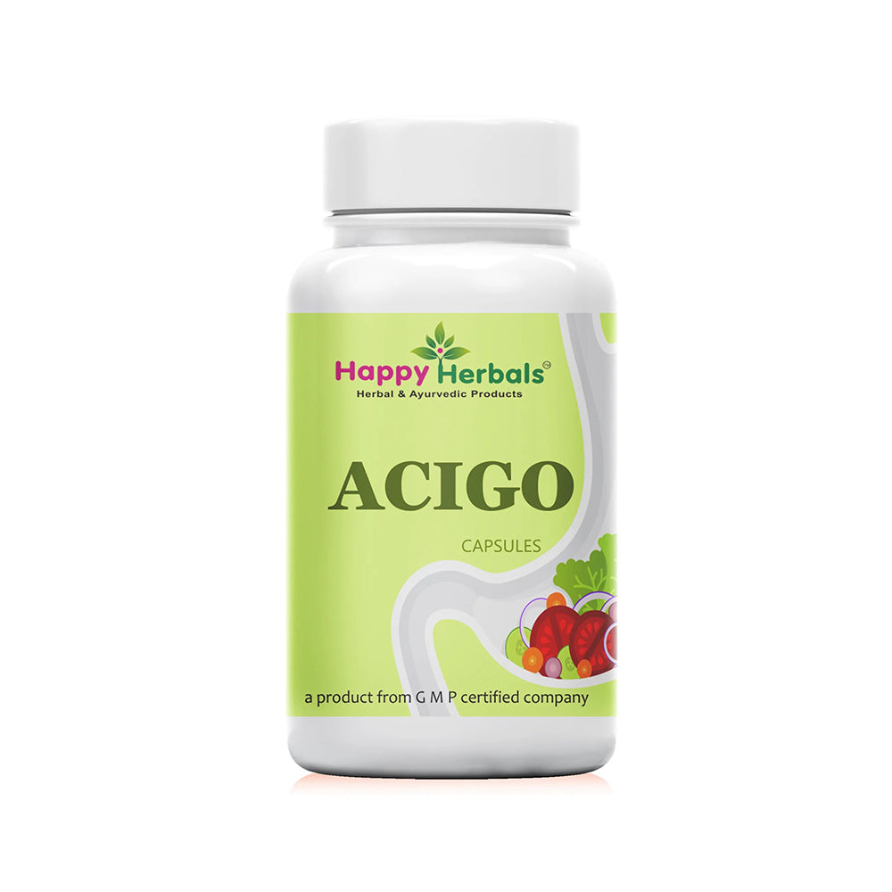 Acigo Capsules: Happy Herbals' digestive support. Blended with natural ingredients, it aids digestion. Embrace nature for a healthier gut.