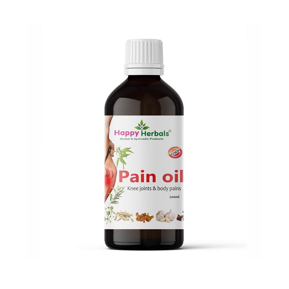 Discover relief with HappyHerbals' Pain Oil. Crafted with potent Ayurvedic ingredients, this oil offers natural relief from discomfort and promotes overall well-being. Trust HappyHerbals for quality solutions to your pain management needs.